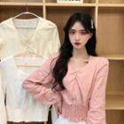 Long-sleeve Shirred Square-neck Blouse
