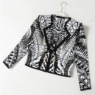 Contrast Color Printed Cropped Jacket