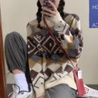 Geometric Contrast Long-sleeve Sweater Sweater - One Size