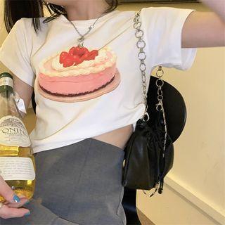 Short-sleeve Cake Print Slim-fit T-shirt