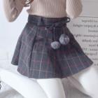 Ruffled Rib Knit Top / Bobble Plaid A-line Skirt