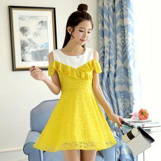 Shoulder-cutout Lace A-line Dress