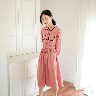 Contrast Trim Midi Shirt Dress