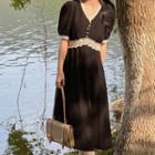 V-neck Lace Panel Midi A-line Dress (various Designs)