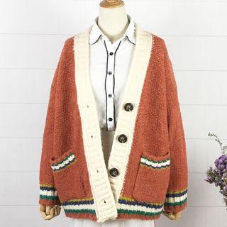 Color Block Striped Trim Cardigan