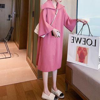 Collared Flared-sleeve Midi Knit Dress