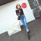High-waist Washed Straight-cut Jeans