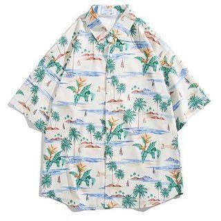 Elbow-sleeve Scenery Hawaiian Shirt