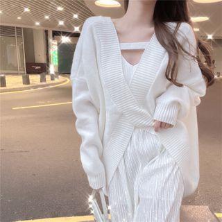 Asymmetrical Oversized Sweater / Wide-leg Pants / Camisole Top