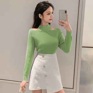 Long-sleeve Cutout Ribbed Knit Top