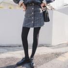 Button-front Plaid Skirt With Belt