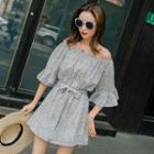 Elbow-sleeve Off Shoulder Dotted Playsuit