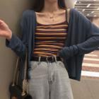 Spaghetti Strap Striped Top / Buttoned Cardigan