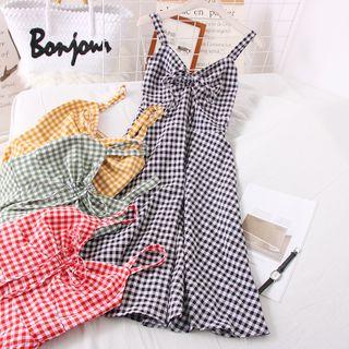 Checker Drawstring Tank Dress