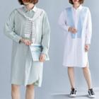 Plain Midi Shirtdress / Striped Knit Shawl