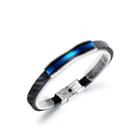 Simple Personality Blue And Black 316l Stainless Steel Geometric Rectangular Leather Bangle Silver - One Size