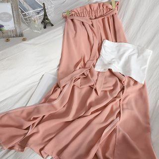 Set: Tube Top + Tie-waist Maxi A-line Skort