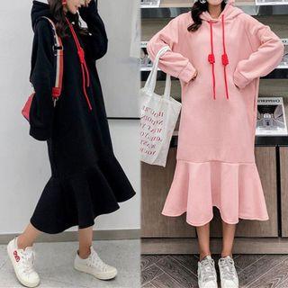Drawstring Plain Hoodie Dress