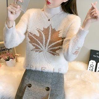Turtleneck Leaf Print Sweater