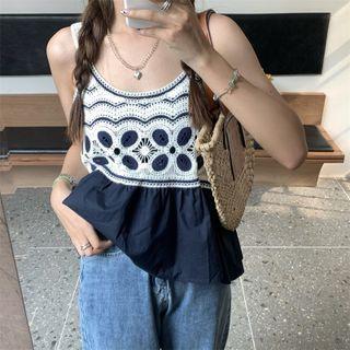 Knit Panel Camisole Top Blue - One Size