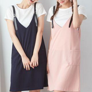 Set: Short Sleeve T-shirt + V-neck Jumper Dress