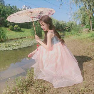 Embroidered Sleeveless V-neck Chiffon Dress