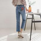 Rose-appliqu  Washed Straight-cut Jeans