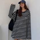 Letter Embroidered Striped Long-sleeve T-shirt