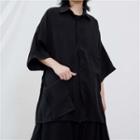 Elbow-sleeve Oversize Blouse Black - One Size