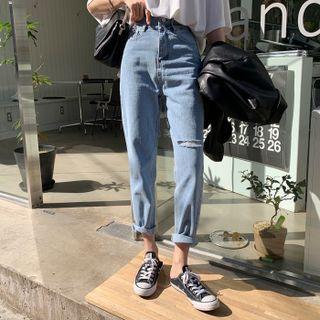 High-waist Slit Baggy Jeans
