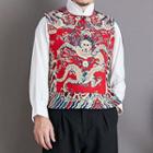 Dragon Print Buttoned Vest