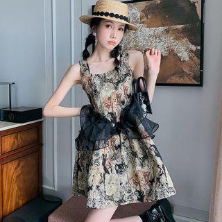 Mesh Panel Cat Print Jumper Dress