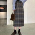 Plaid Midi Pencil Skirt Gray - One Size