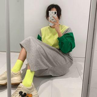 Color-block Slit-side Pullover Dress