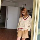 Preppy-look Stripe Cable-knit Sweater