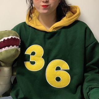Number Embroidered Hoodie Green - One Size