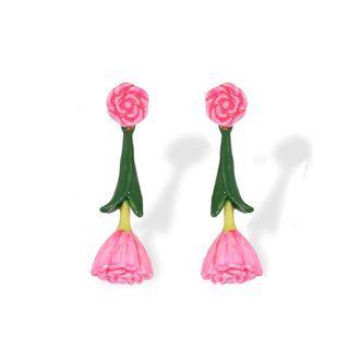 Fashion Elegant Enamel Flower Earrings Golden - One Size