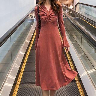 Twisted Bell-sleeve Maxi A-line Dress