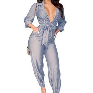 Long-sleeve Wrap Jumpsuit