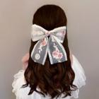 Embroidered Ribbon Hair Clip Pink & Green & White - One Size