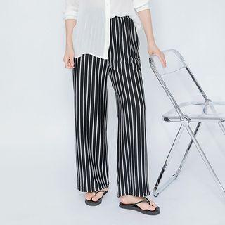 Band-waist Stripe Wide Pants