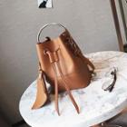 Hoop-accent Faux-leather Bucket Bag
