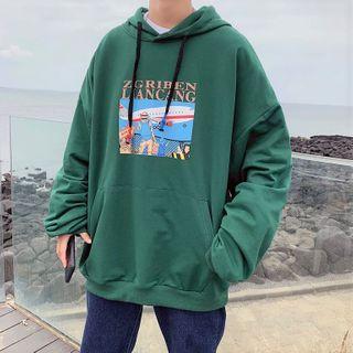 Lettering Cartoon Print Hoodie