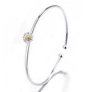 Flower Open Bangle Silver - One Size
