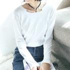 Notch Neck Long-sleeve T-shirt White - One Size