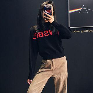 Lettering Knit Sweater Black - M