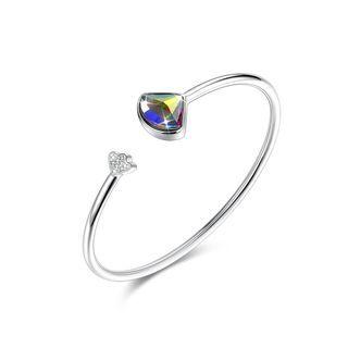 925 Sterling Silver Scalloped Bangle With Austrian Element Crystal Silver - One Size