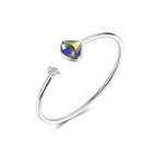 925 Sterling Silver Scalloped Bangle With Austrian Element Crystal Silver - One Size