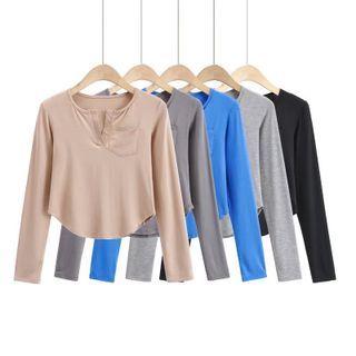 Long-sleeve Scoop-hem Cropped T-shirt