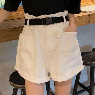 High-waist Wide-leg Denim Shorts With Belt